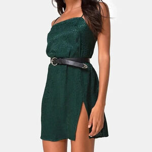 Motel Rocks Datista Mini Slip Cheetah Forest Green Whimsygoth Fairy Dress XS